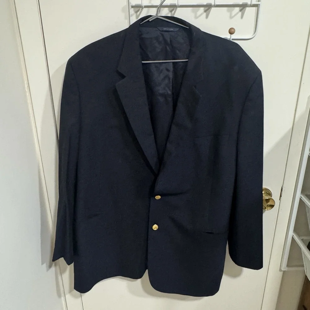 Brooks Brothers Men Blazer Jacket 52L Brooksease Loro Piana Navy Gold Buttons